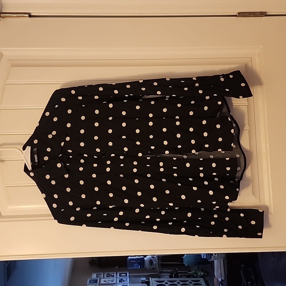 Straight To Hell "Million Miles Away"  black and white polka dot button up shirt